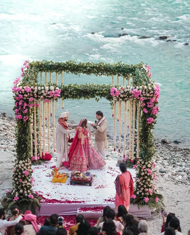 Destination wedding decor beside the river
