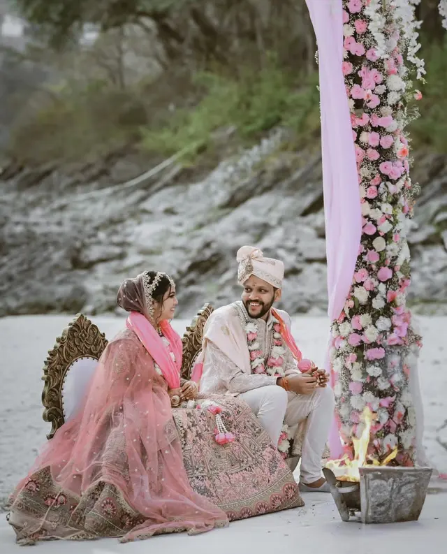 Destination wedding couple with mountain views