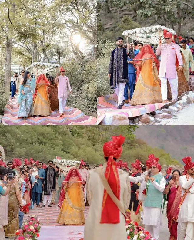 Floral mandap at a riverside destination wedding