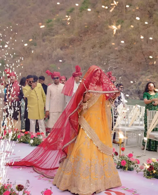 Destination wedding stage by the Ganga in Uttarakhand
