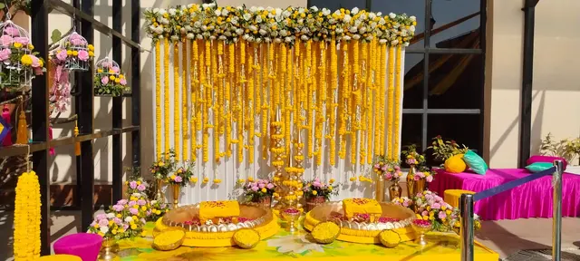 Haldi ceremony marigold decor in Dehradun